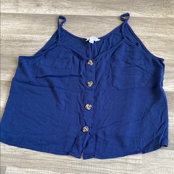 💚 Blue Buttoned Crop Camisole - Picture 1 of 1
